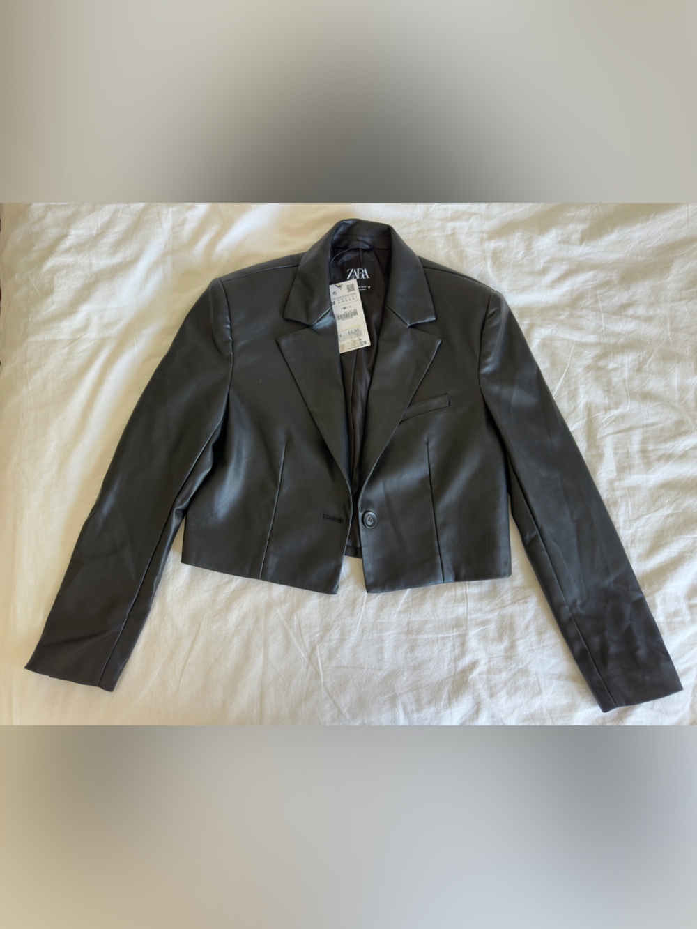 Zara - Black Faux Leather Blazer Jacket - M